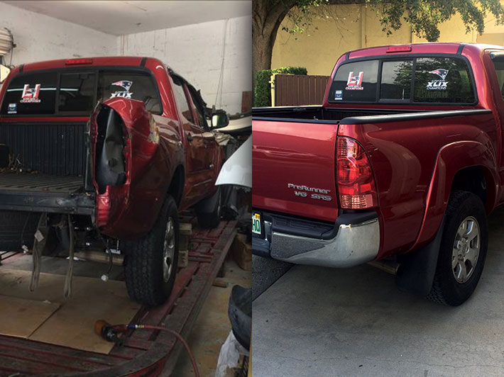 truck rear-end collision repair before and after